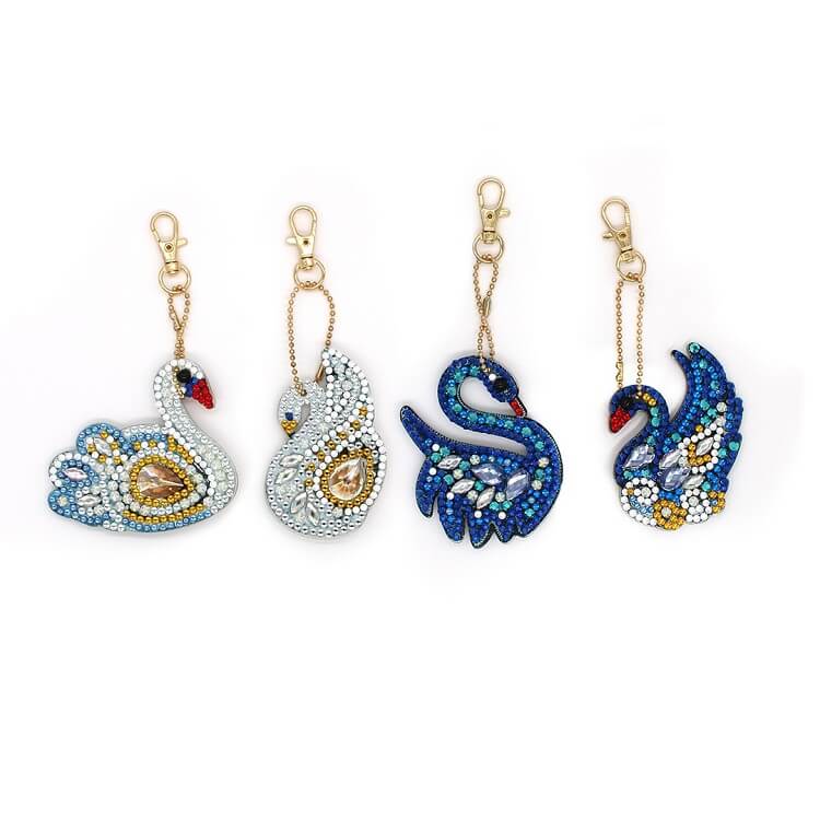 4pcs DIY Swan Diamond Painting Keychains