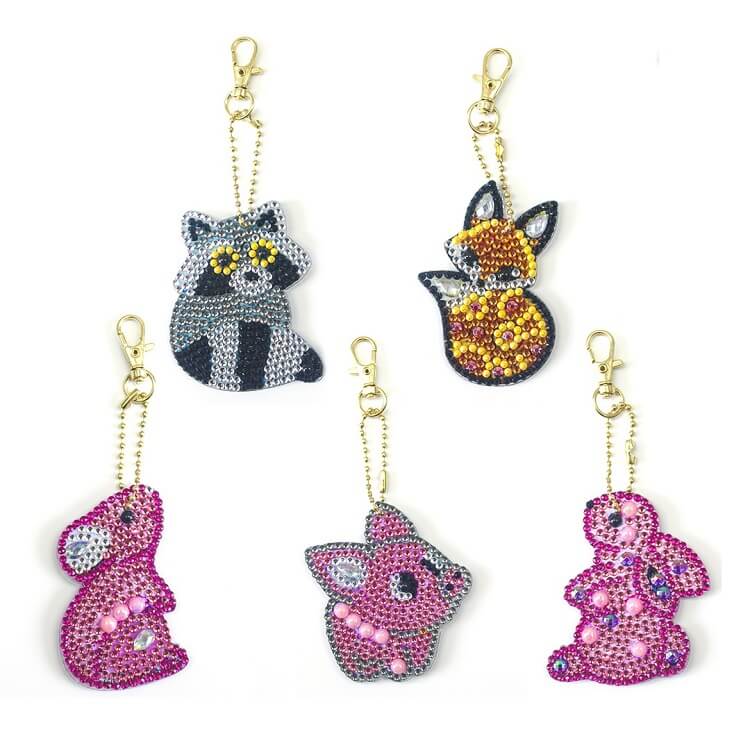 5pcs 5D Diamond Painting Keychain DIY Craft Cute Dog Puppy Rhinestone  Embroidery Key Ring cat Pendant