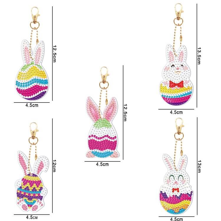 5pcs rabbit diamond painting keychains size