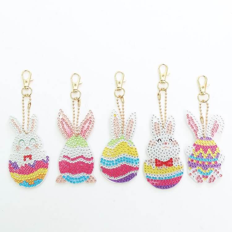 5pcs rabbit diamond painting keychains