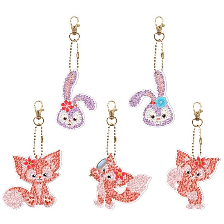 5pcs rabbit fox diamond painting keychains