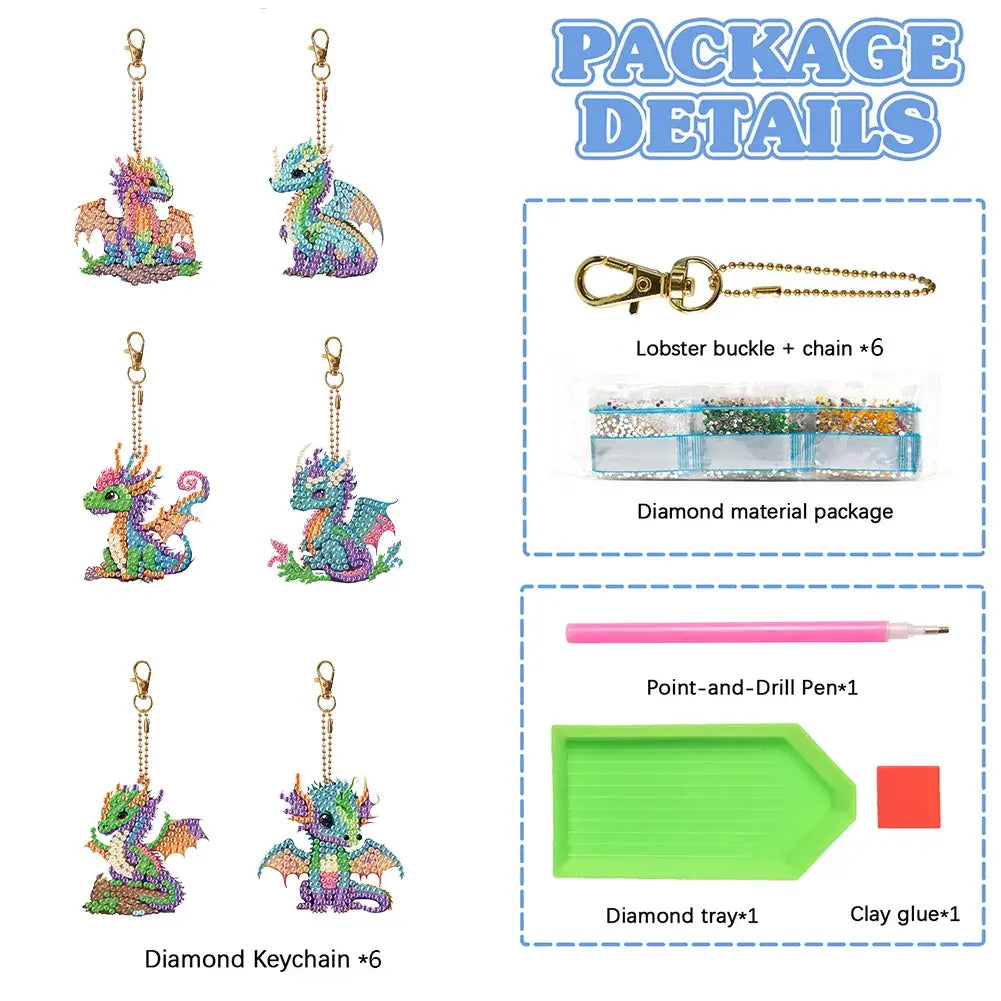 Pterosaur 6pcs DIY Diamond Painting Keychains Package