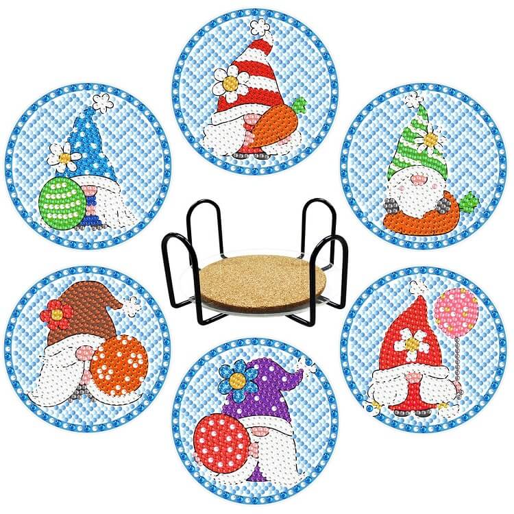 6pcs goblin diamond painting cup coaster set with stand