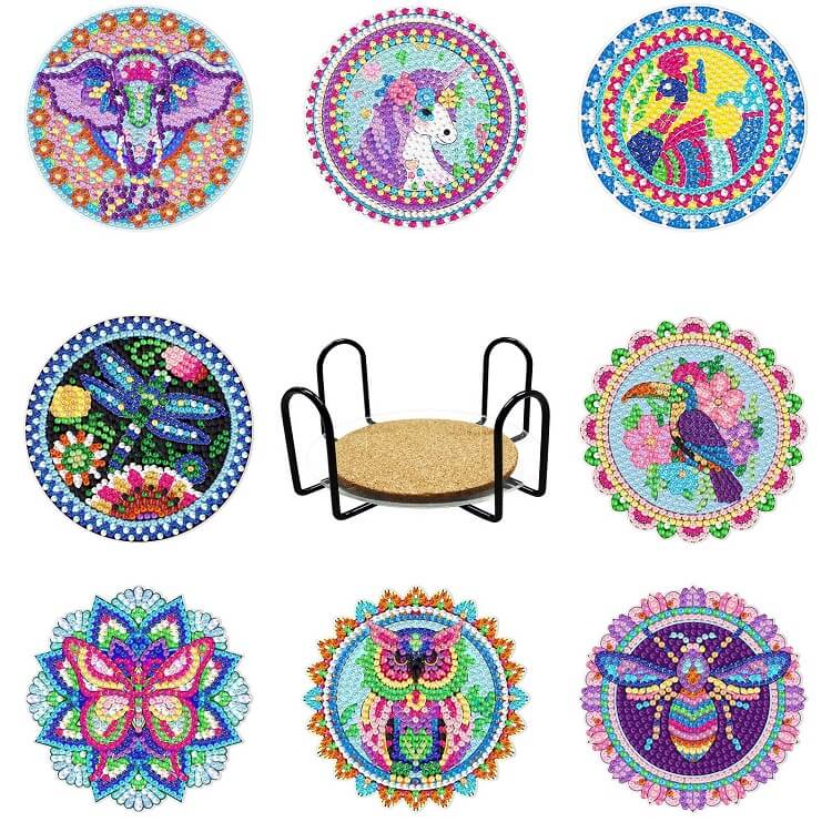 8pcs animals diamond painting cup coaster set B