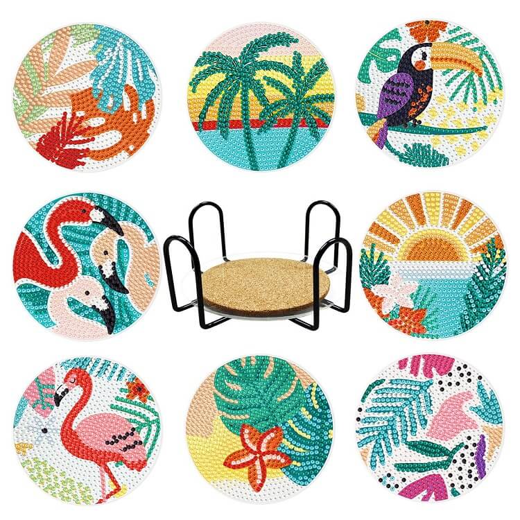 8pcs bird diamond painting cup coaster set