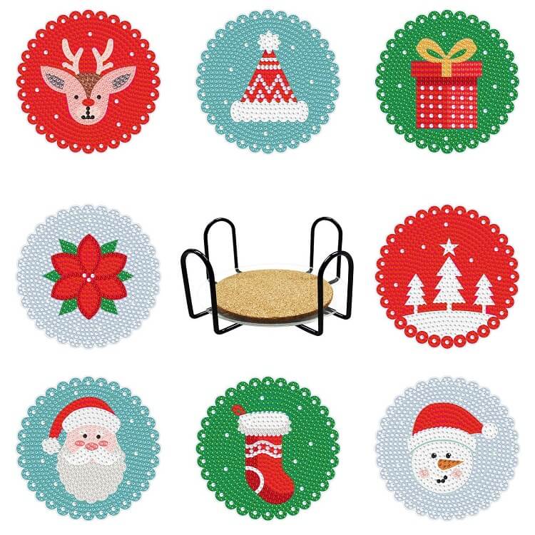 6Pcs DIY Christmas Diamond Painting Coaster Square Cup Mat Pad Cartoon  Gnomes Rhinestones Embroidery Table Placemat Home Decor