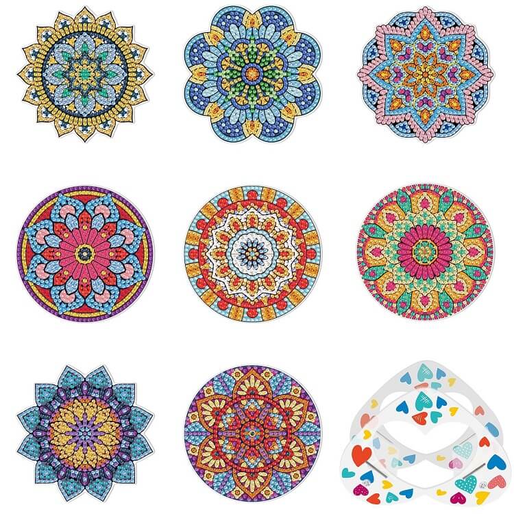 8pcs mandala diamond painting cup coaster set B