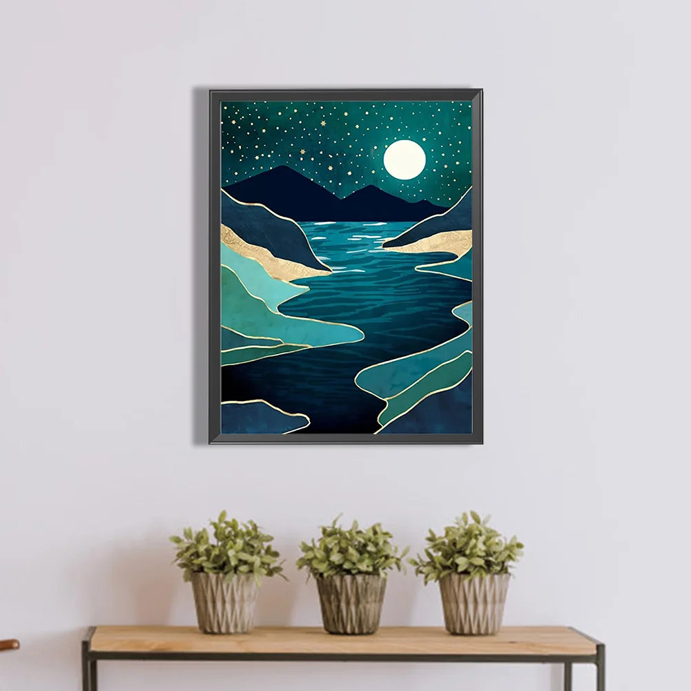 Diamond Painting - Full Round / Square - Night River View Abstract View