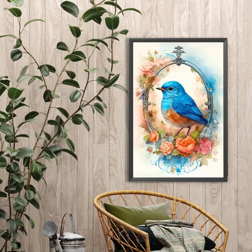Blue Bird On Flowers 5D Full Round / Square Diamond painting
