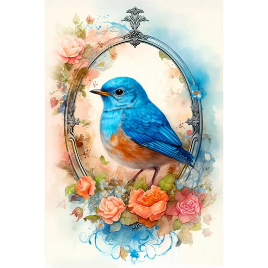 Blue Bird On Flowers 5D Full Round / Square Diamond painting kIT