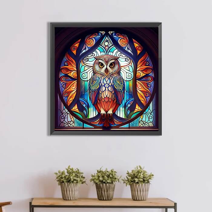 diamond painting stained glass owl