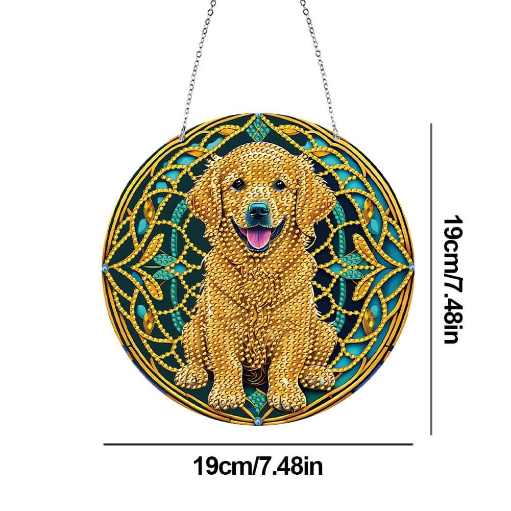 Stained Glass Dog DIY Diamond Painting Vintage Hanging Ornament Size