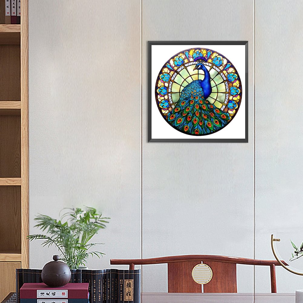 Diamond Painting - Full Round / Square - Stained Glass Peacock