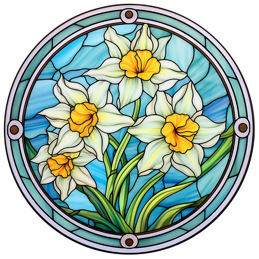 Diamond Painting - Full Round / Square - Stained Glass Flower B