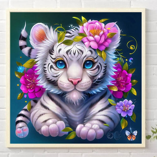 Flower White Tiger 5D DIY Diamond Painting Kit