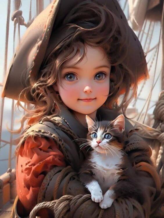 5D DIY Diamond Painting - Full Round / Square - Girl And Cat