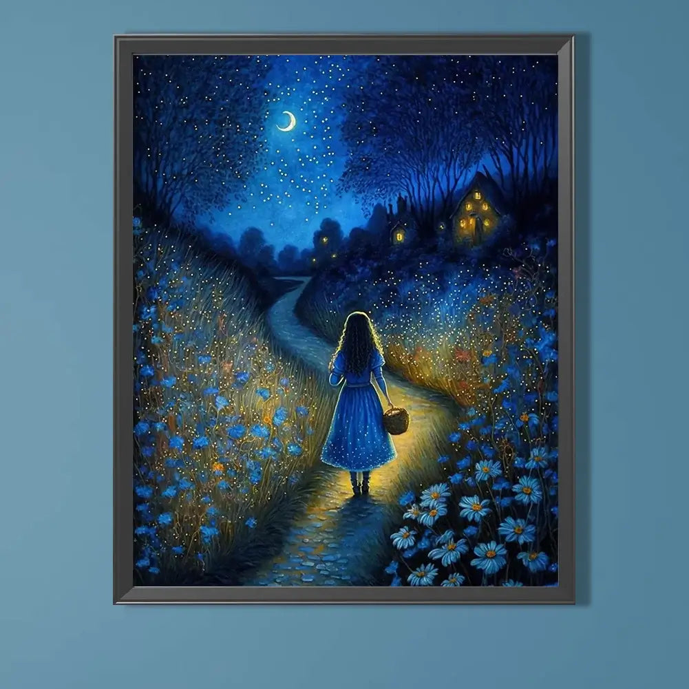 Girl Walks On Night Path 5D DIY Diamond Painting Kit