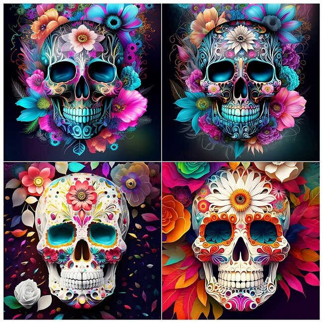 Floral Heart Skull, 5D Diamond Painting Kits