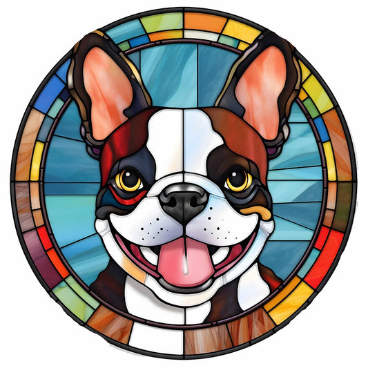 happy dog stained glass diamond dot art
