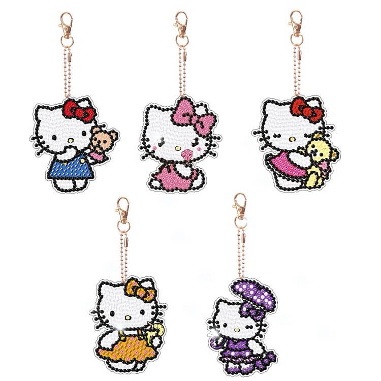 5pcs DIY Diamond Painting Keychains - Hello Kitty