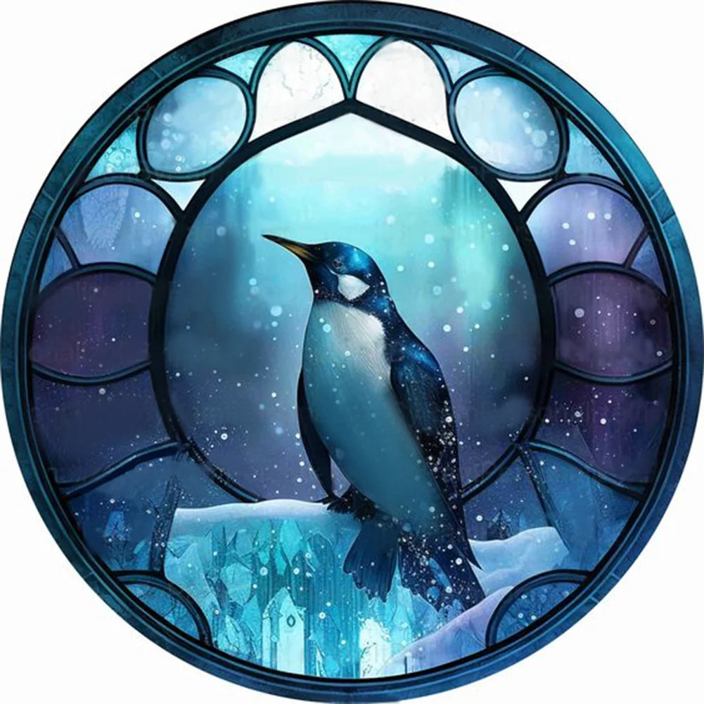 Penguin Stained Glass Diamond Painting Kit - Full Rhinestones Art