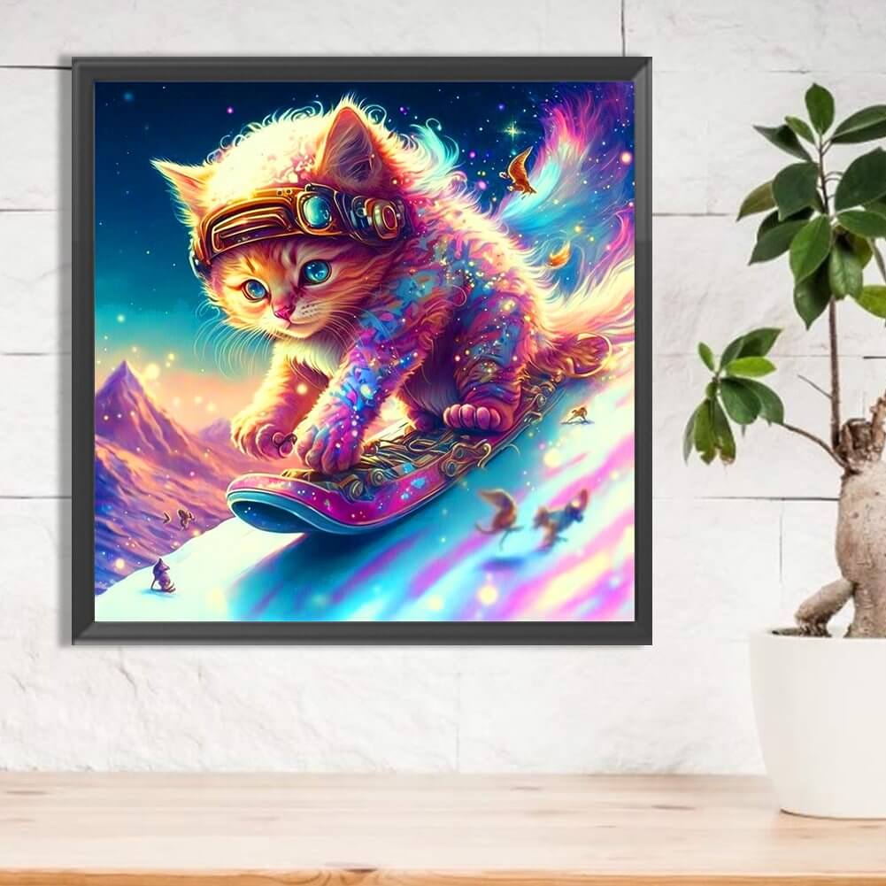 Skiing Cat DIY Diamond Painting Kit
