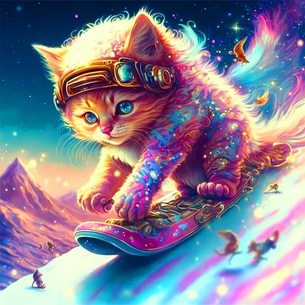Skiing Cat DIY Diamond Painting