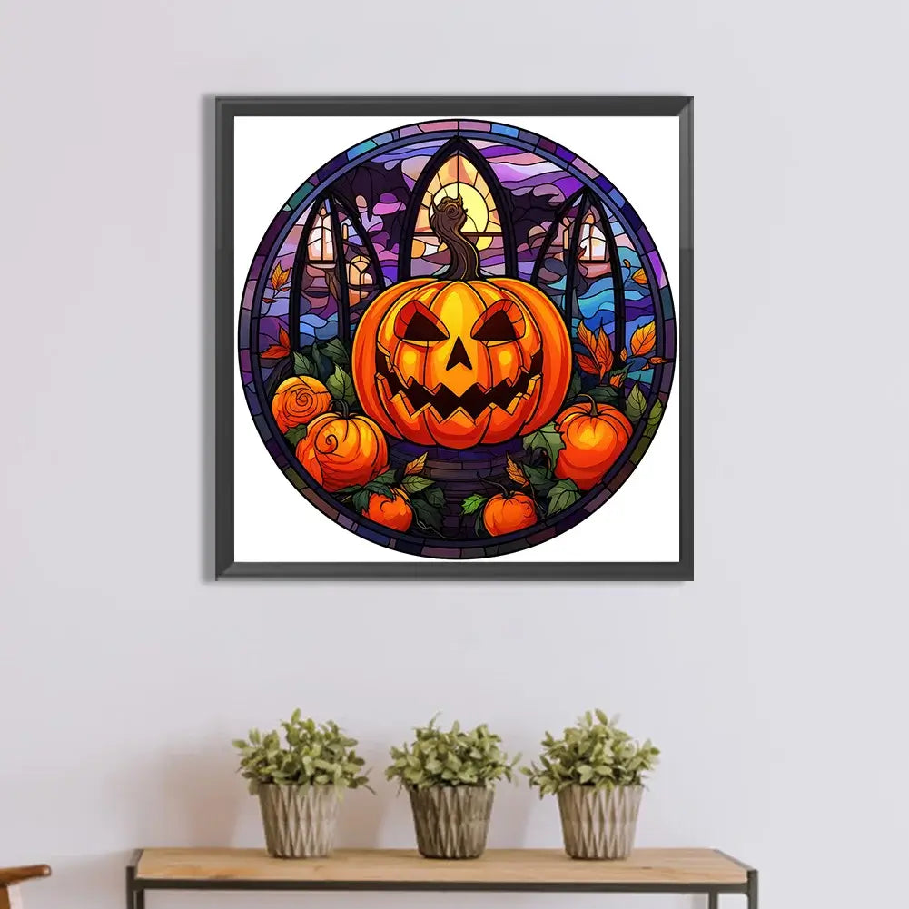 Stained Glass Jack O Lantern Halloween diamond painting Kit