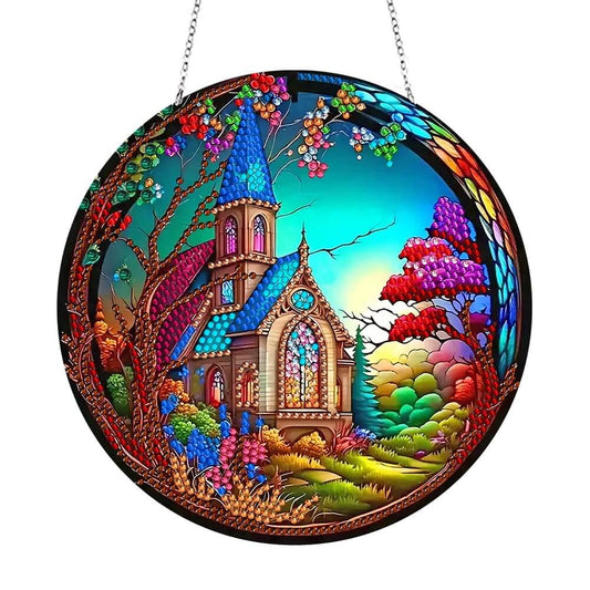 DIY Diamond Painting Vintage Hanging Ornament - Stained Glasses House