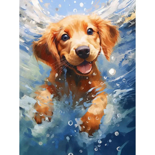 Diamond Painting - Full Round / Square - Swimming Dog In Sea