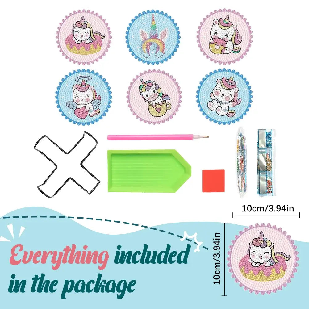 unicorn diamond painting cup coaster set package