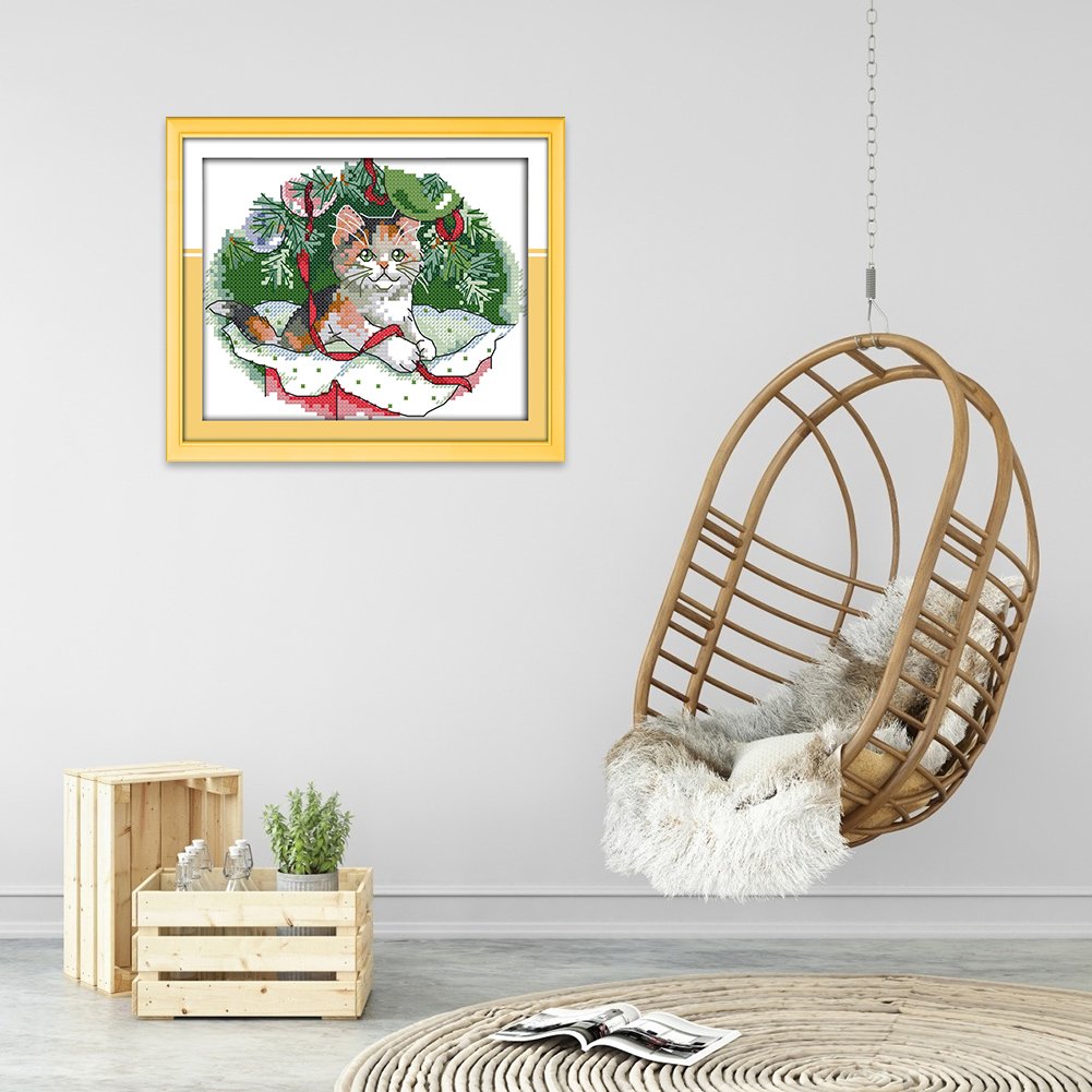 14ct Estampado Ponto Cruz - Gato (20*17cm)