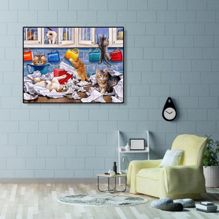Painting By Numbers Kit DIY Naughty Cat Hand Painted Canvas Oil Art Picture