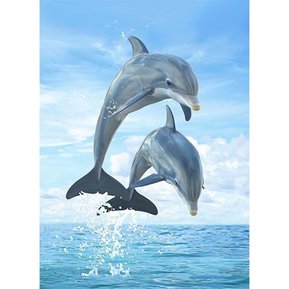 Dolphins Jumping In The Ocean - 5D Diamond Painting - DiamondByNumbers -  Diamond Painting art