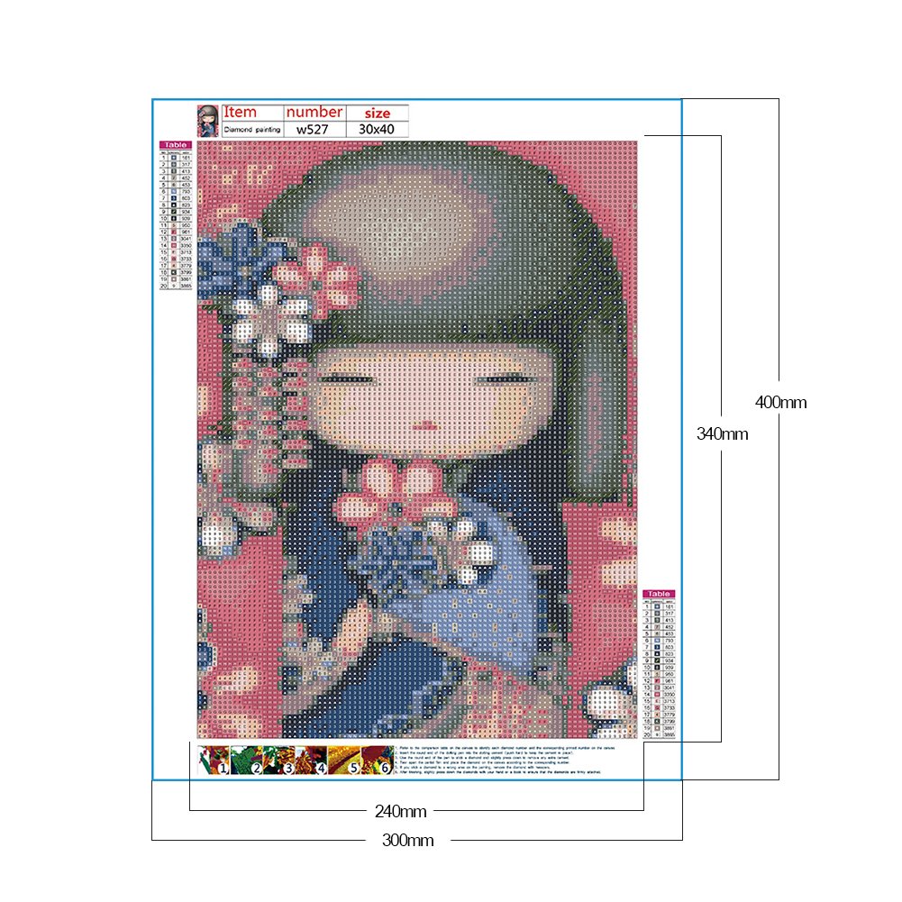 5D DIY Diamond Painting Kit - Full Round - Kokeshi Doll