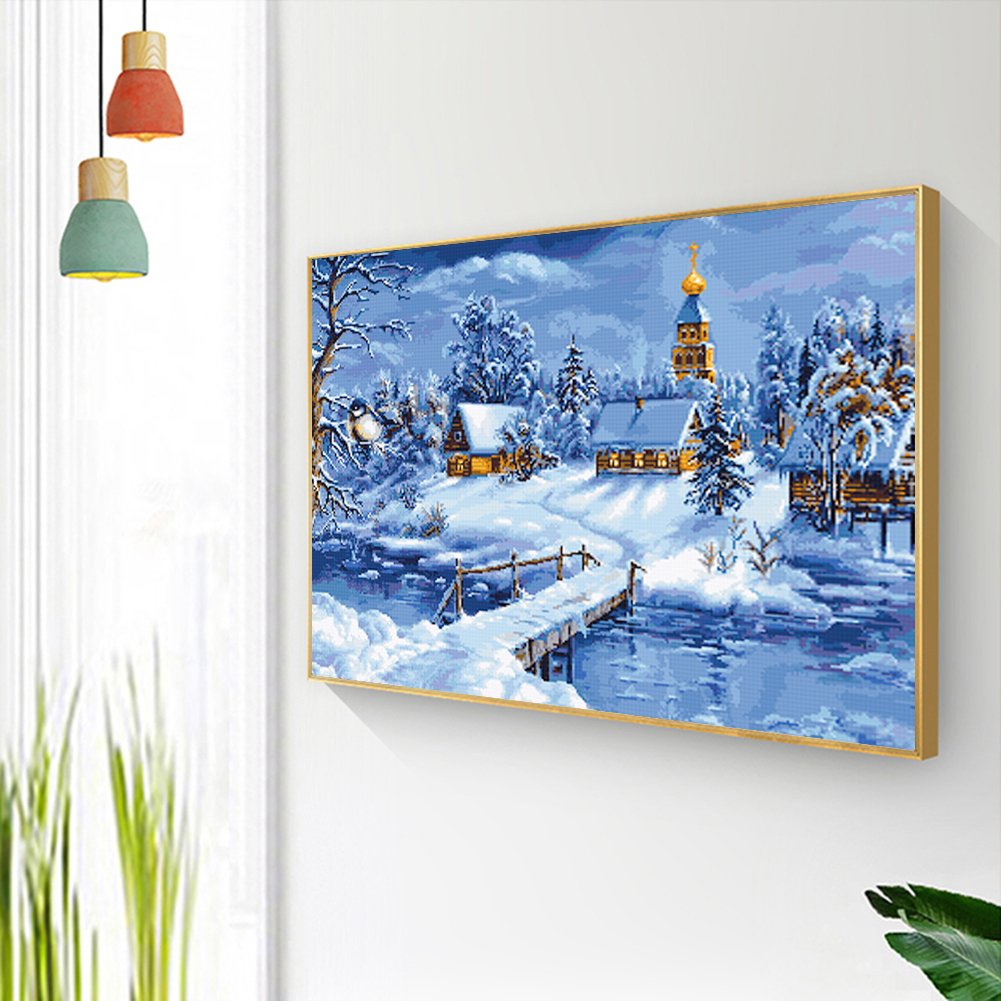 Ponto cruz estampado 11 ct - neve de inverno (40*50 cm)