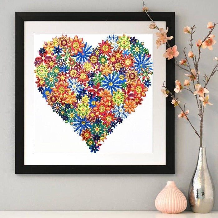 5D Diamond Painting (Part Drill) Crystal Rhinestone Flower Heart