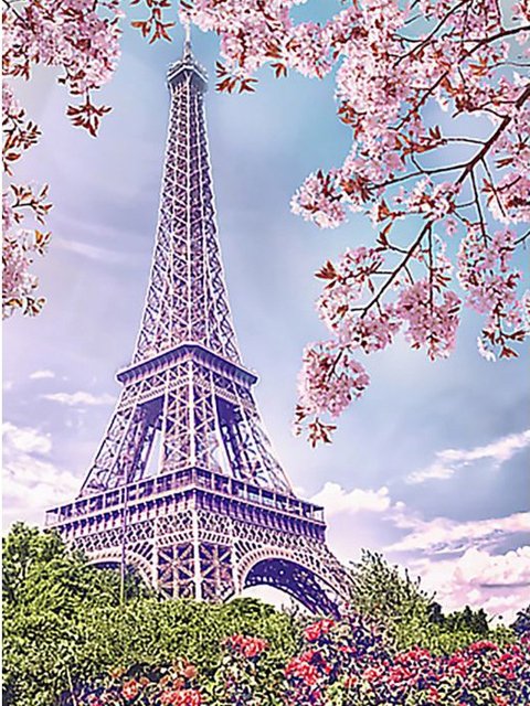Eiffel Tower and cherry blossom Diamond Painting