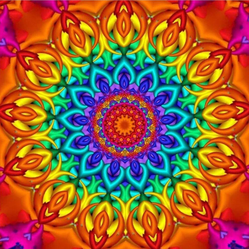 5D Diy Diamond Painting Kit Full Round Beads Retro Flower Mandala