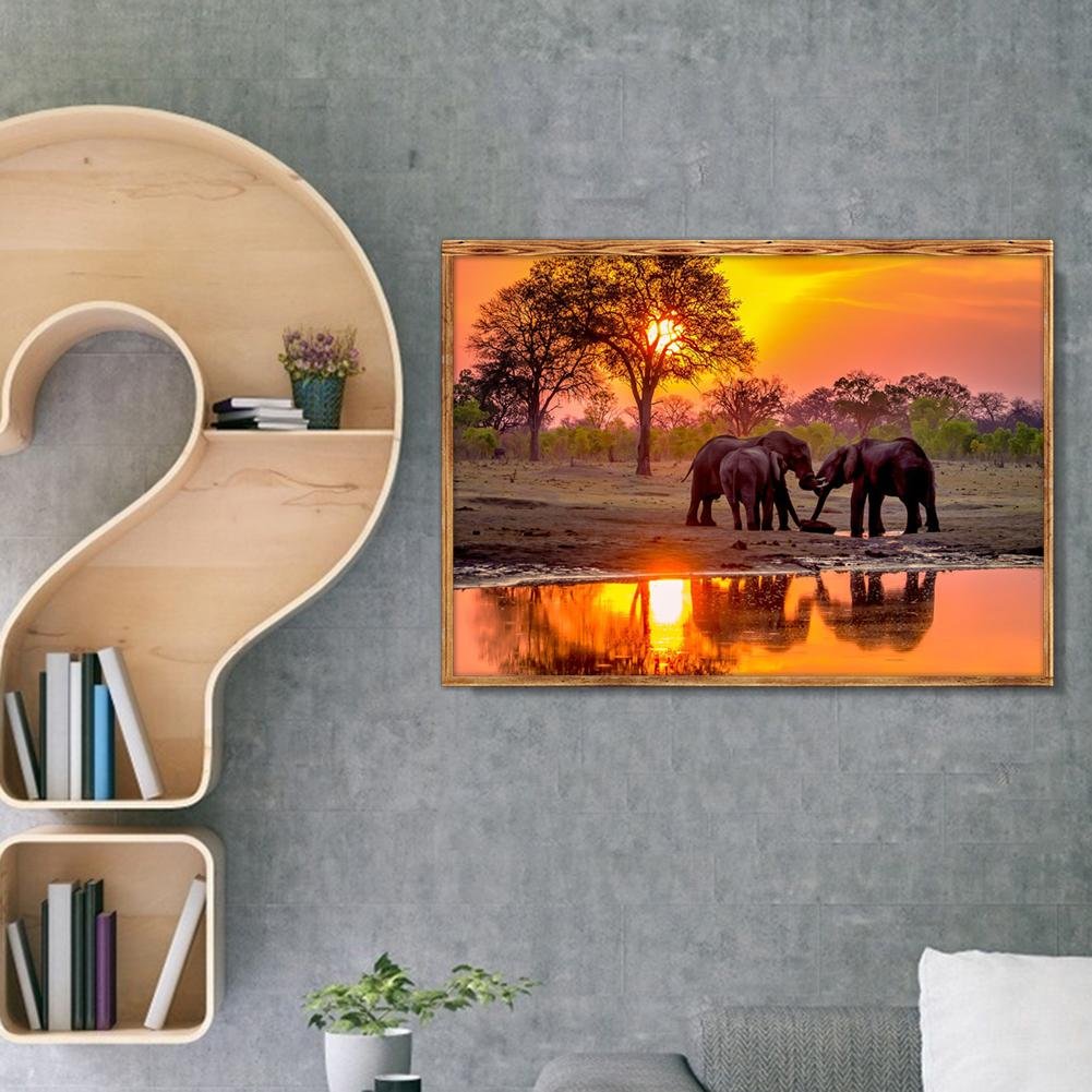 Pintura Diamante - Rodada Completa - Elefante Pôr do Sol