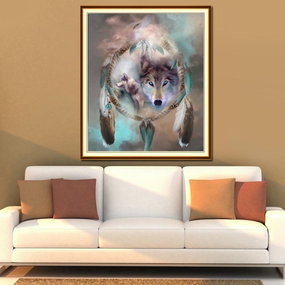 Diamond Painting - Partial Round - Wolf Dreamcatcher