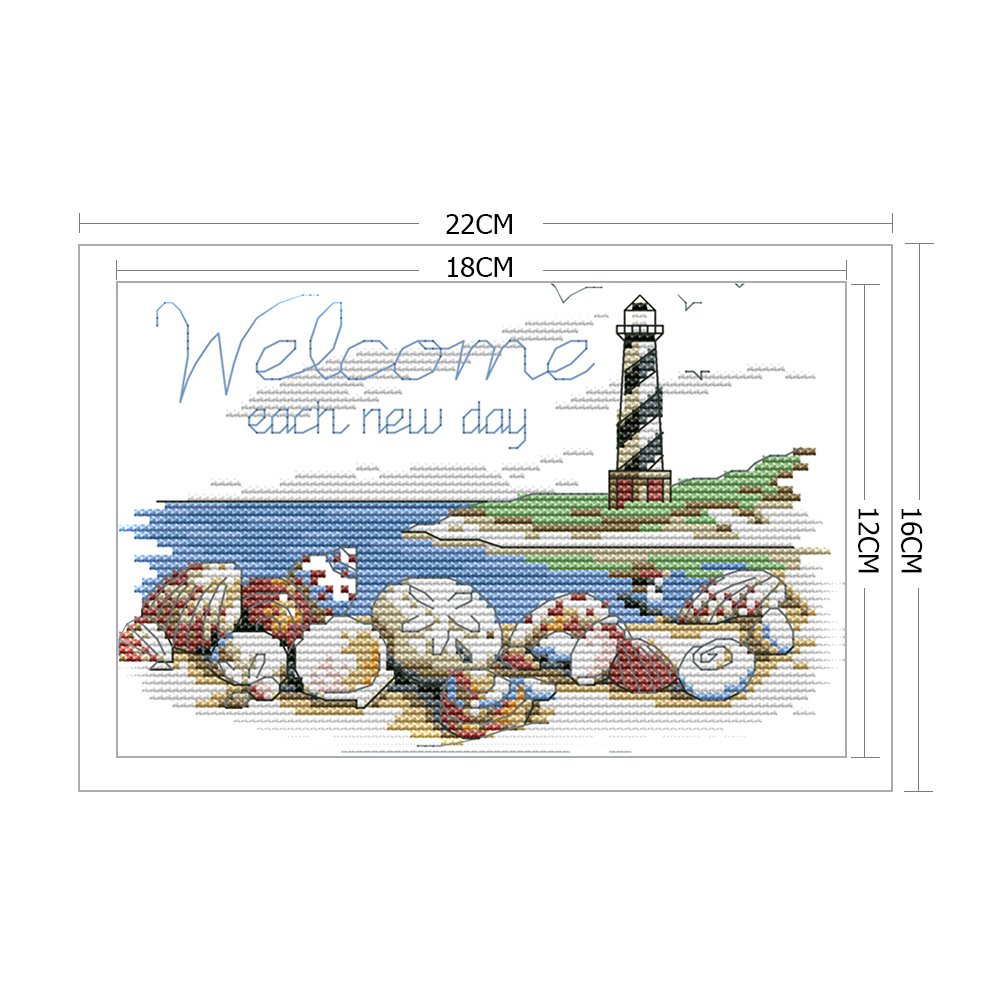 Ponto cruz estampado 14ct - Farol de concha (22*16cm)