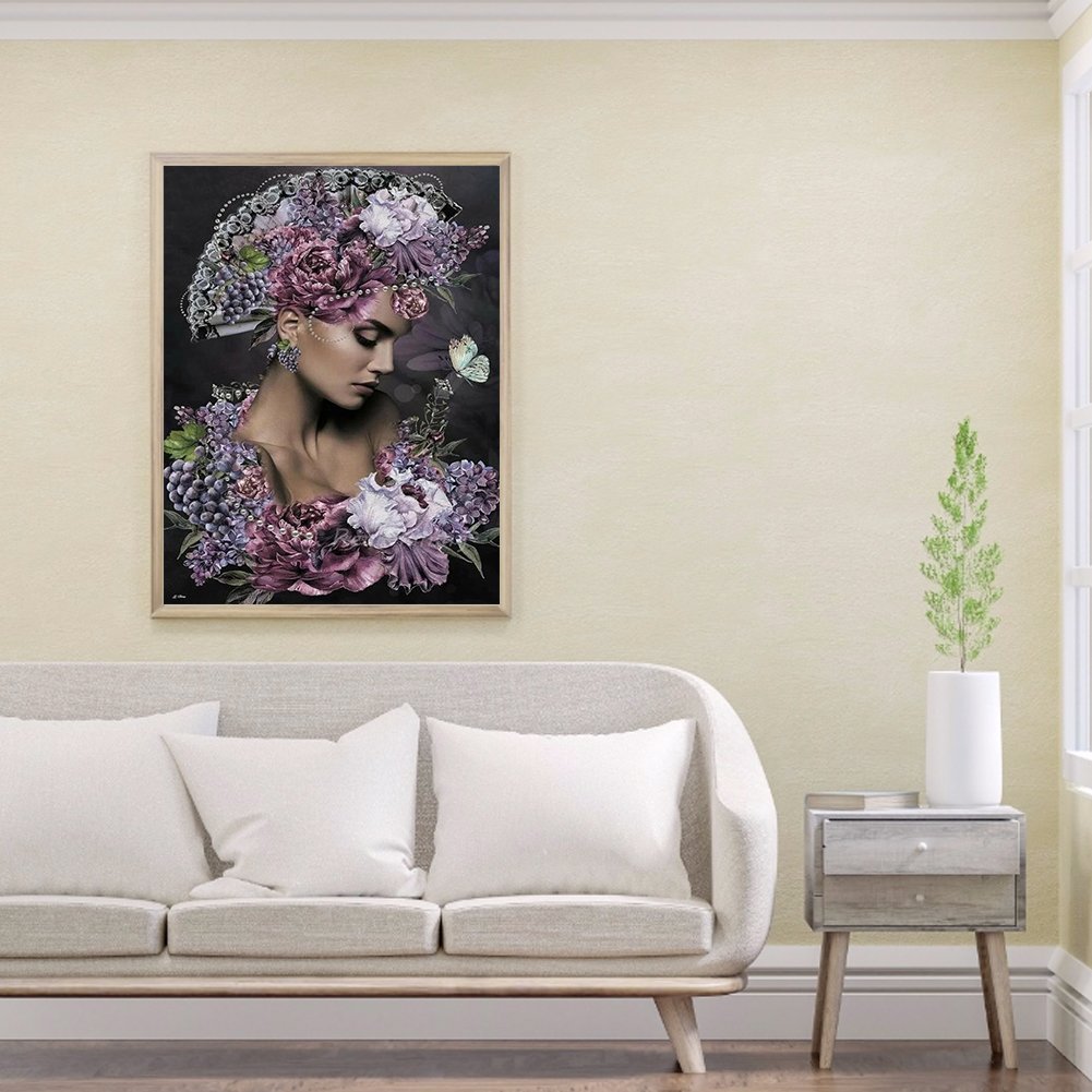 Pintura Diamante - Volta Completa - Flor e Senhora