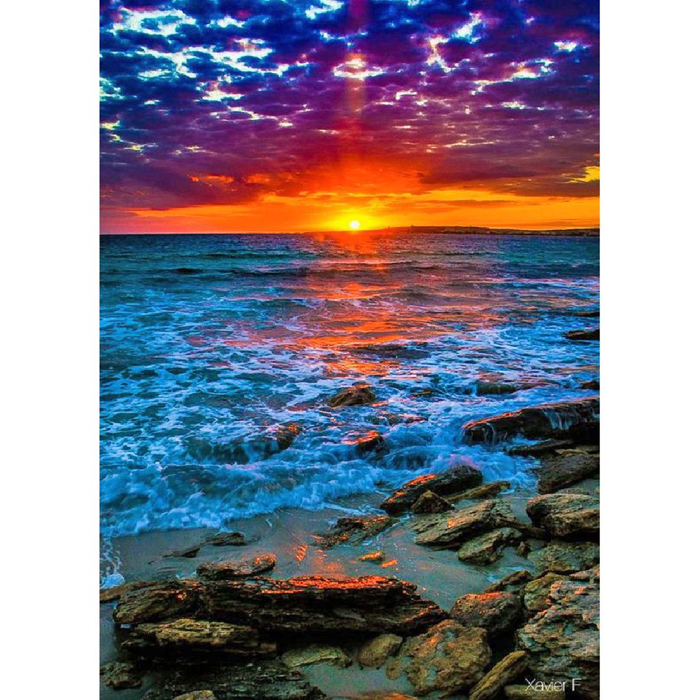 5D Diy Diamond Painting Kit Full Round Beads Sea Sunrise