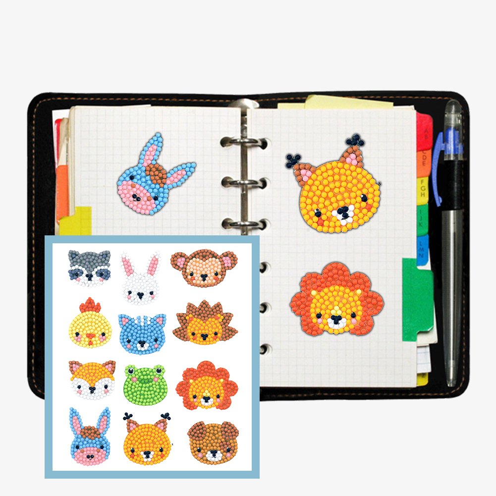 12pcs DIY Painting Kit Color Animal Head Self-adhesive Rhinestone Sticker