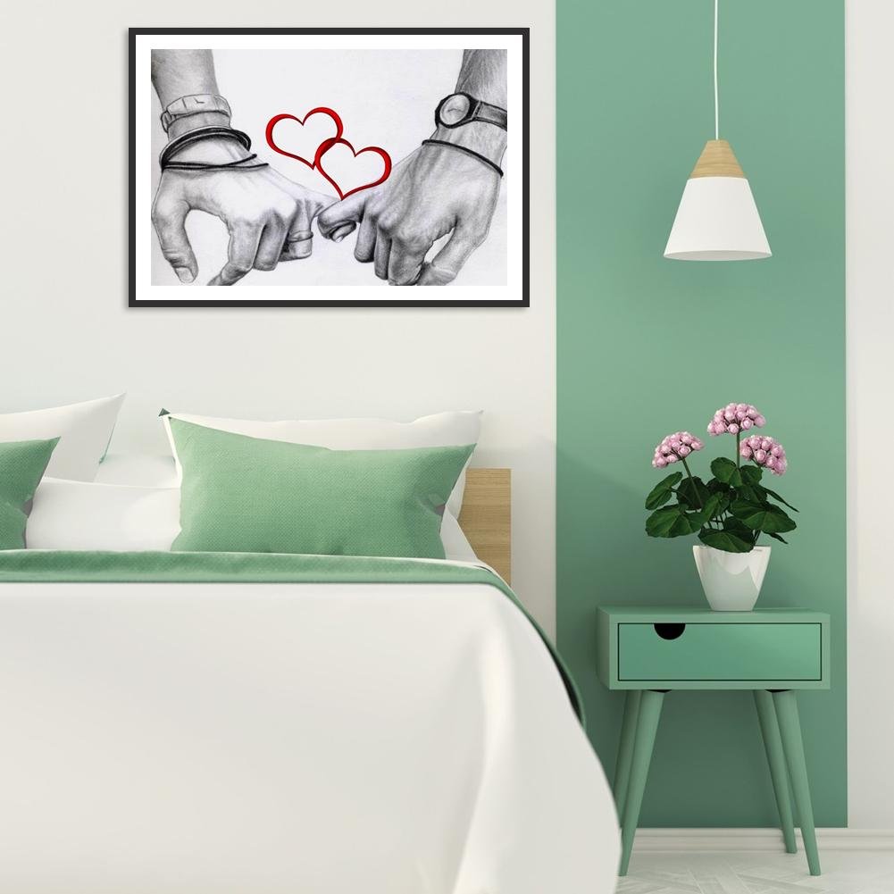 Pintura Diamante - Redondo Completo - Amor Coração Mão