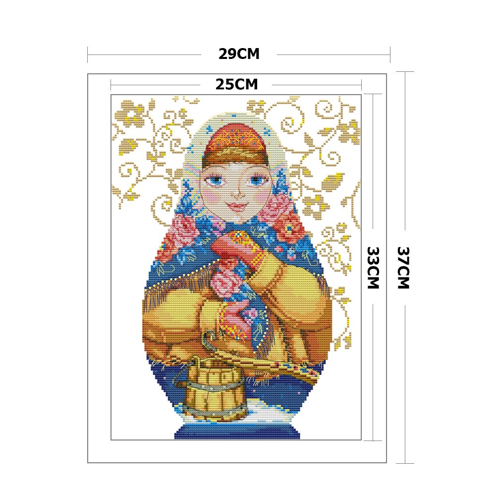 Ponto cruz estampado 14 quilates - Boneca russa (29 x 37 cm)