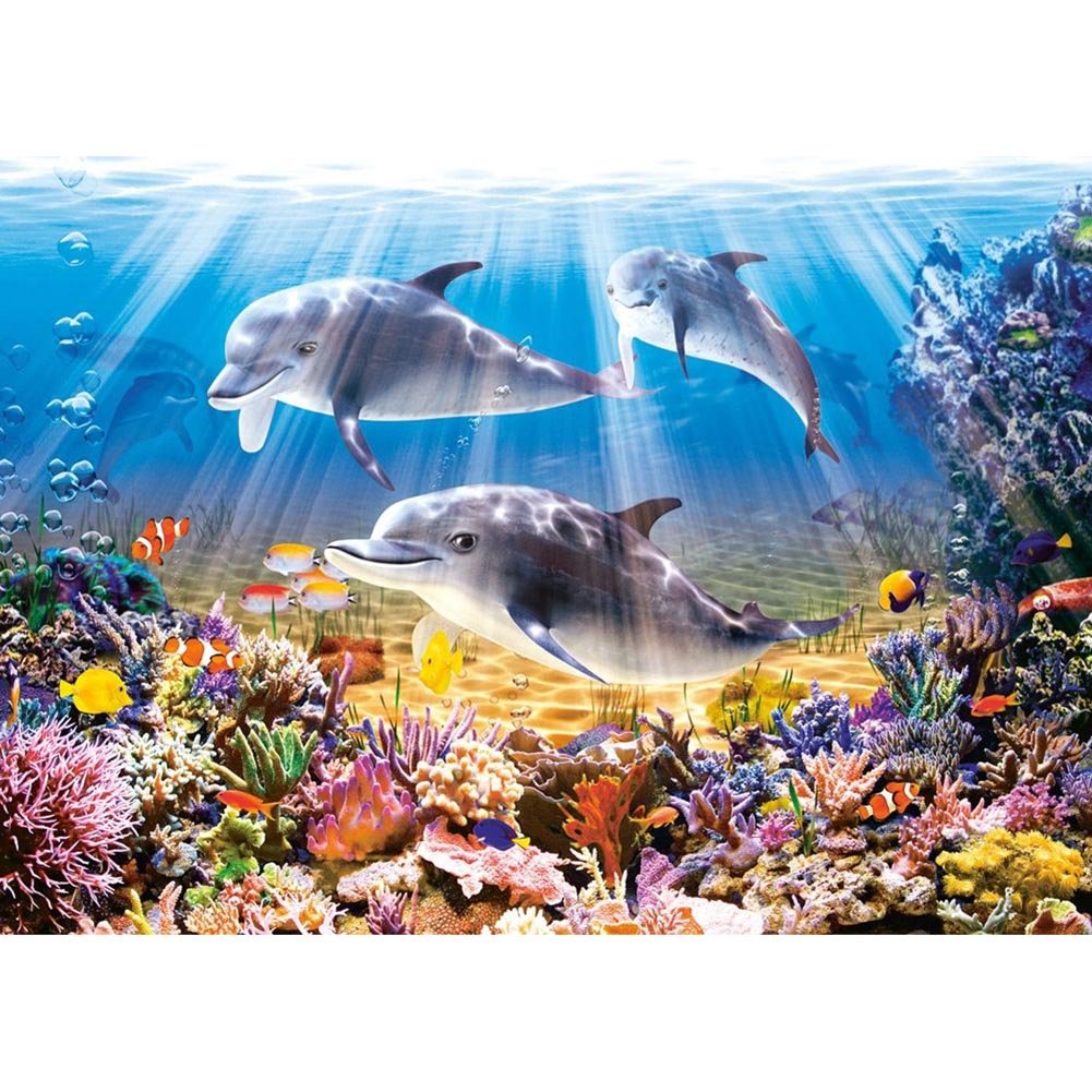 5D Diy Diamond Painting Kit Full Round Beads Swimming Dolphin