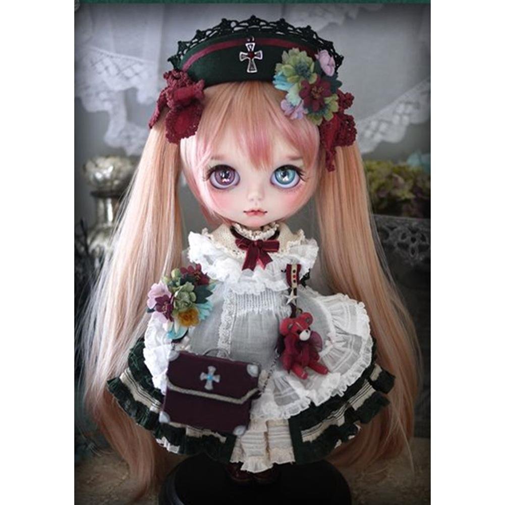 5D Diy Diamond Painting Kit Full Round Beads Girl Doll in Gold Hair