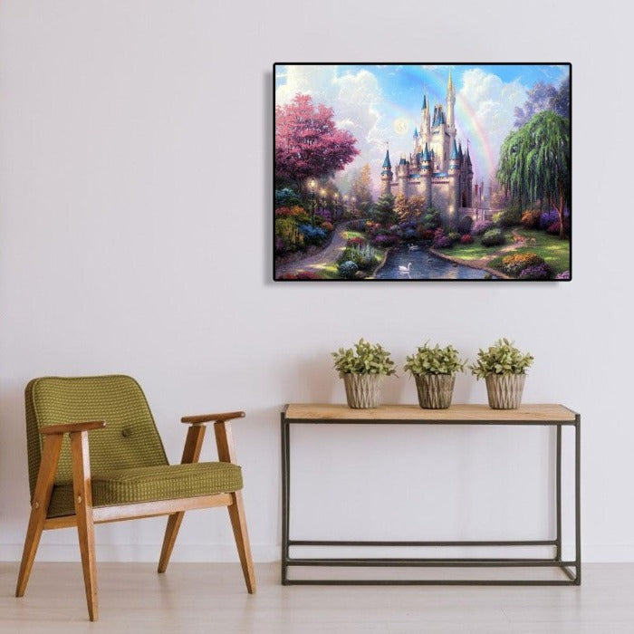 Rainbow Castle Hand Painted Canvas Oil Art Picture Craft Home Wall